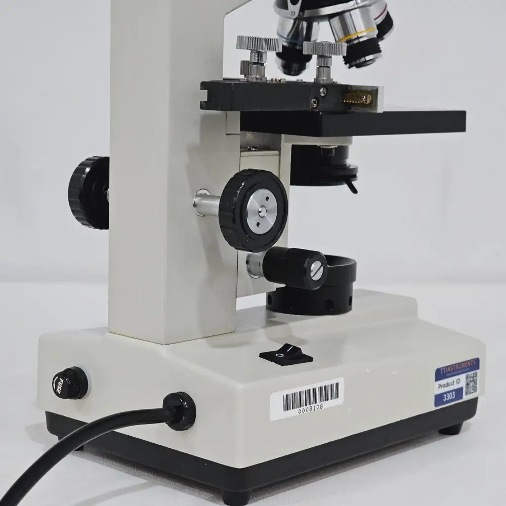 Compound microscope eyepiece and inclined monocular head viewed from rear