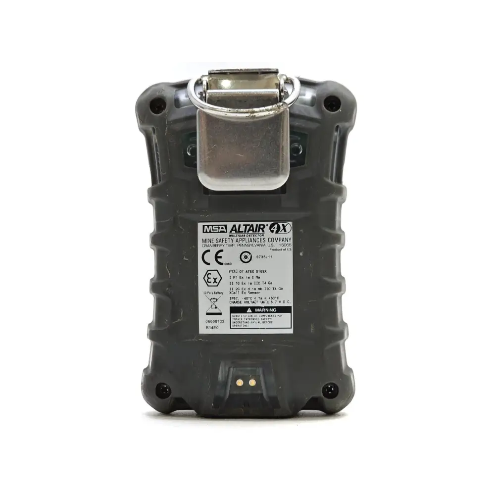 MSA ALTAIR 4X gas detector rear view showing sensor openings and clip attachment