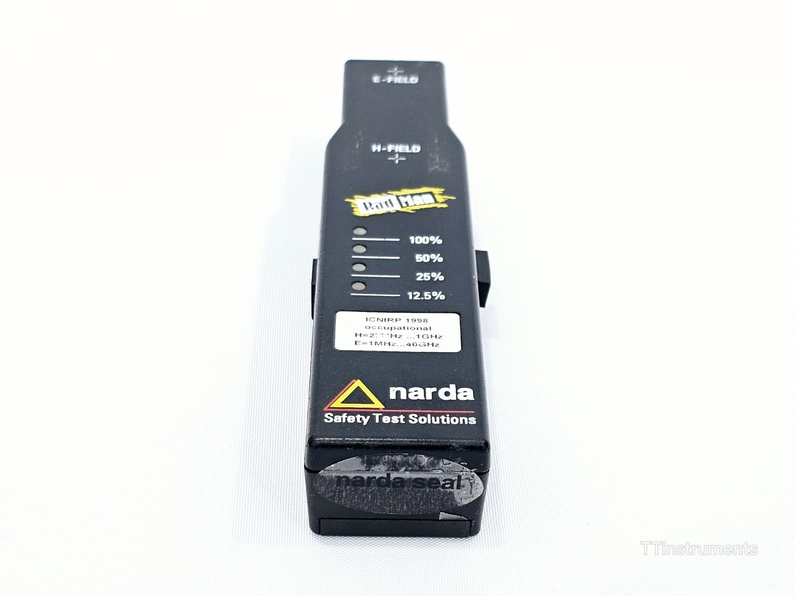 Narda RadMan ESM-20 close-up of LED exposure level indicators at 12.5% 25% 50% 100%