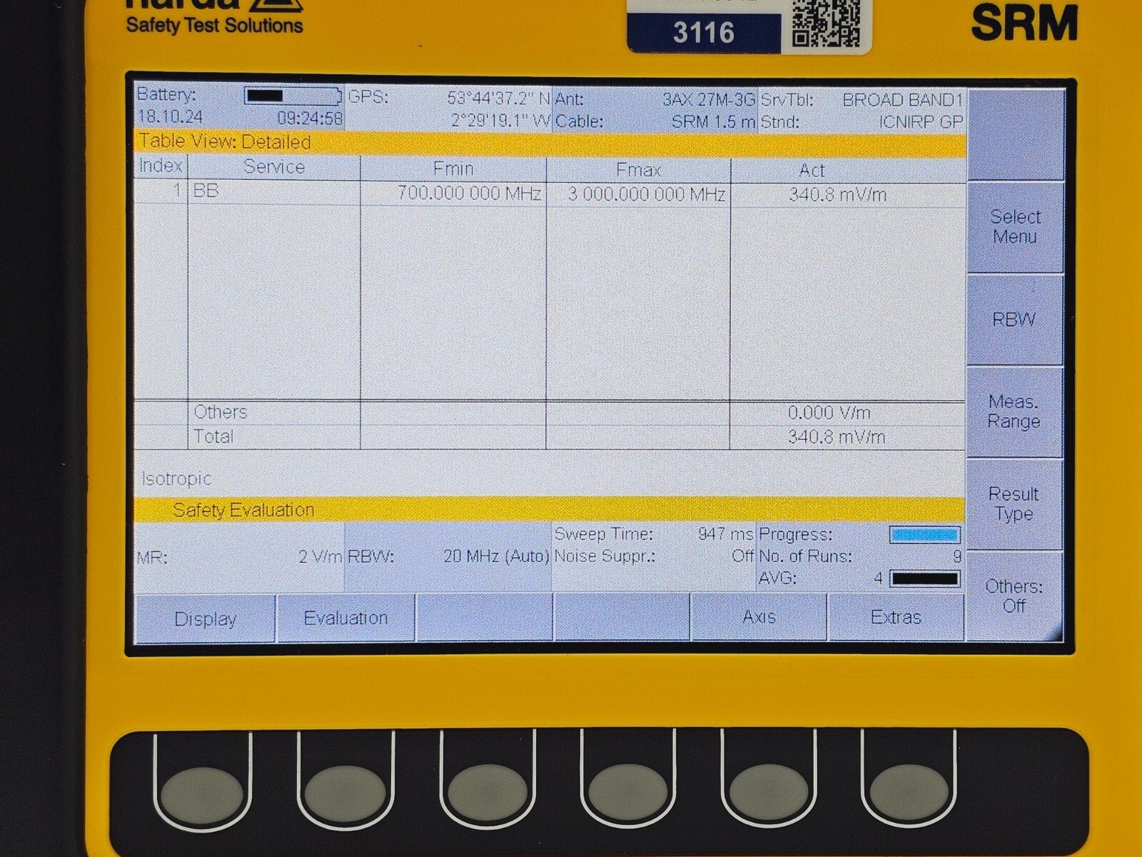 Narda SRM-3006 Selective Radiation Meter 3006/01 + 3501/03 Probe 27MHz - 3GHz .