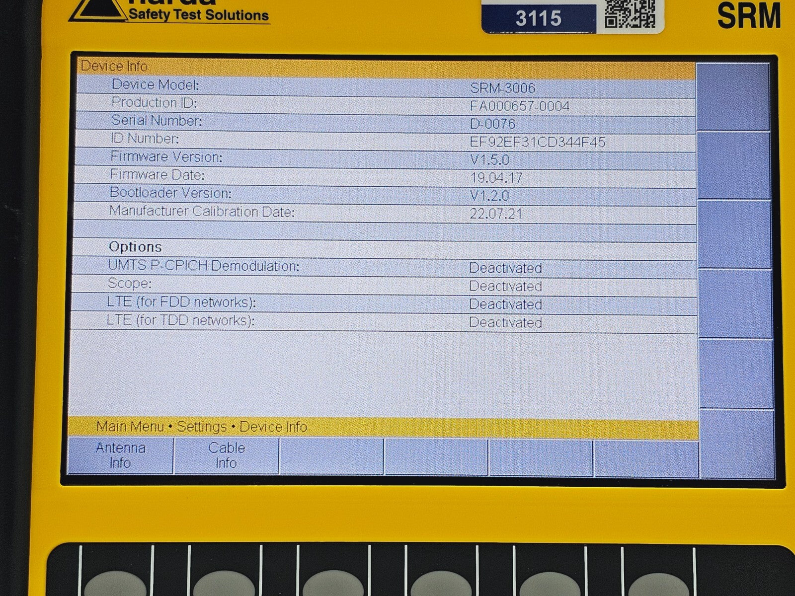 Narda SRM-3006 Selective Radiation Meter 3006/01 + 3501/03 Probe 27MHz - 3GHz