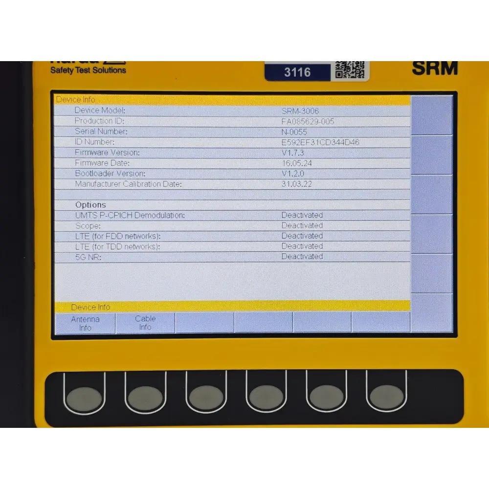 Narda SRM-3006 carry case open showing meter, probe and accessories
