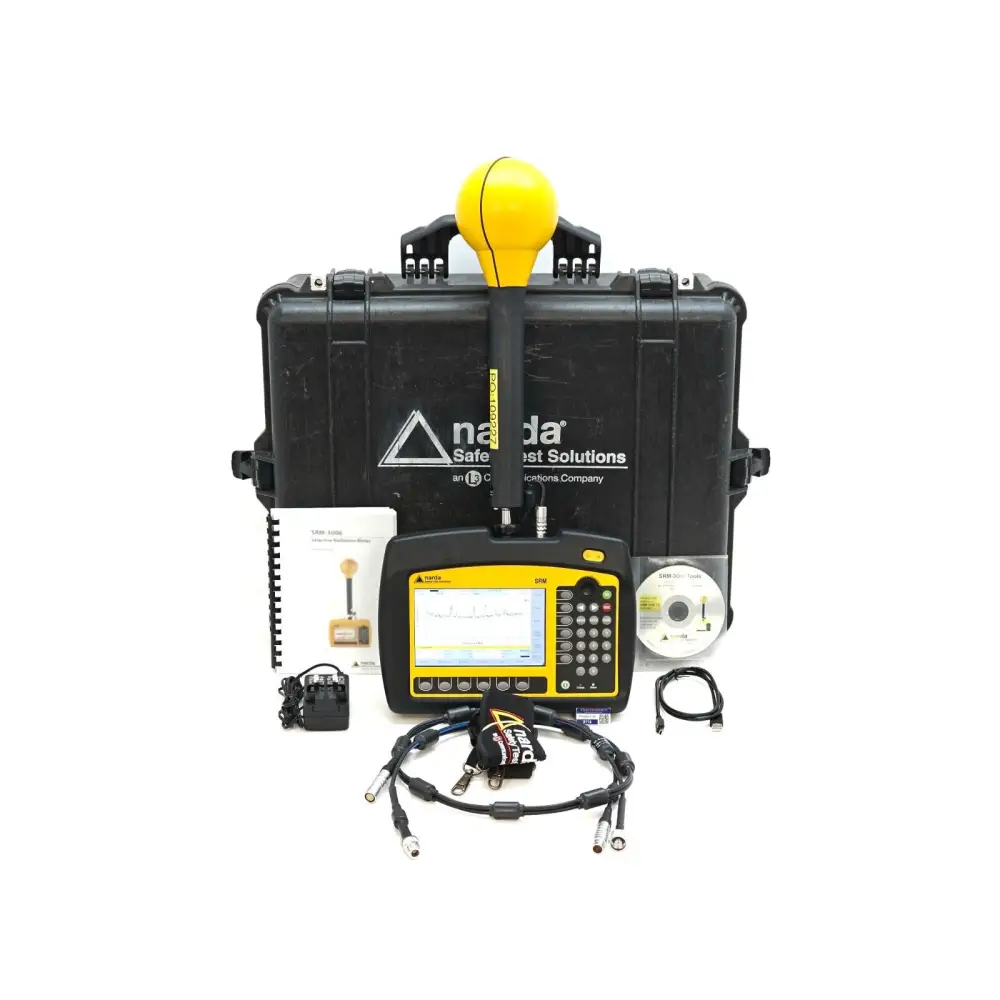 Narda SRM-3006 Selective Radiation Meter front view with 3501/03 three-axis E-field probe attached