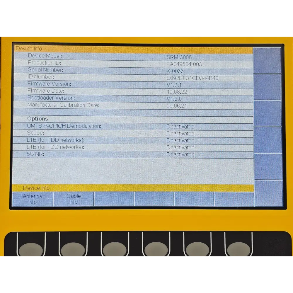 Narda SRM-3006 top connector panel showing RF input and antenna interface ports