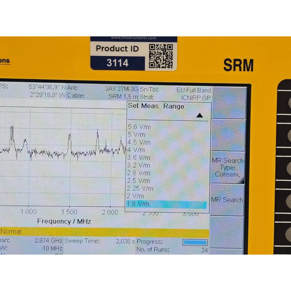 Narda SRM-3006 and 3501/03 probe side-by-side comparison showing relative scale