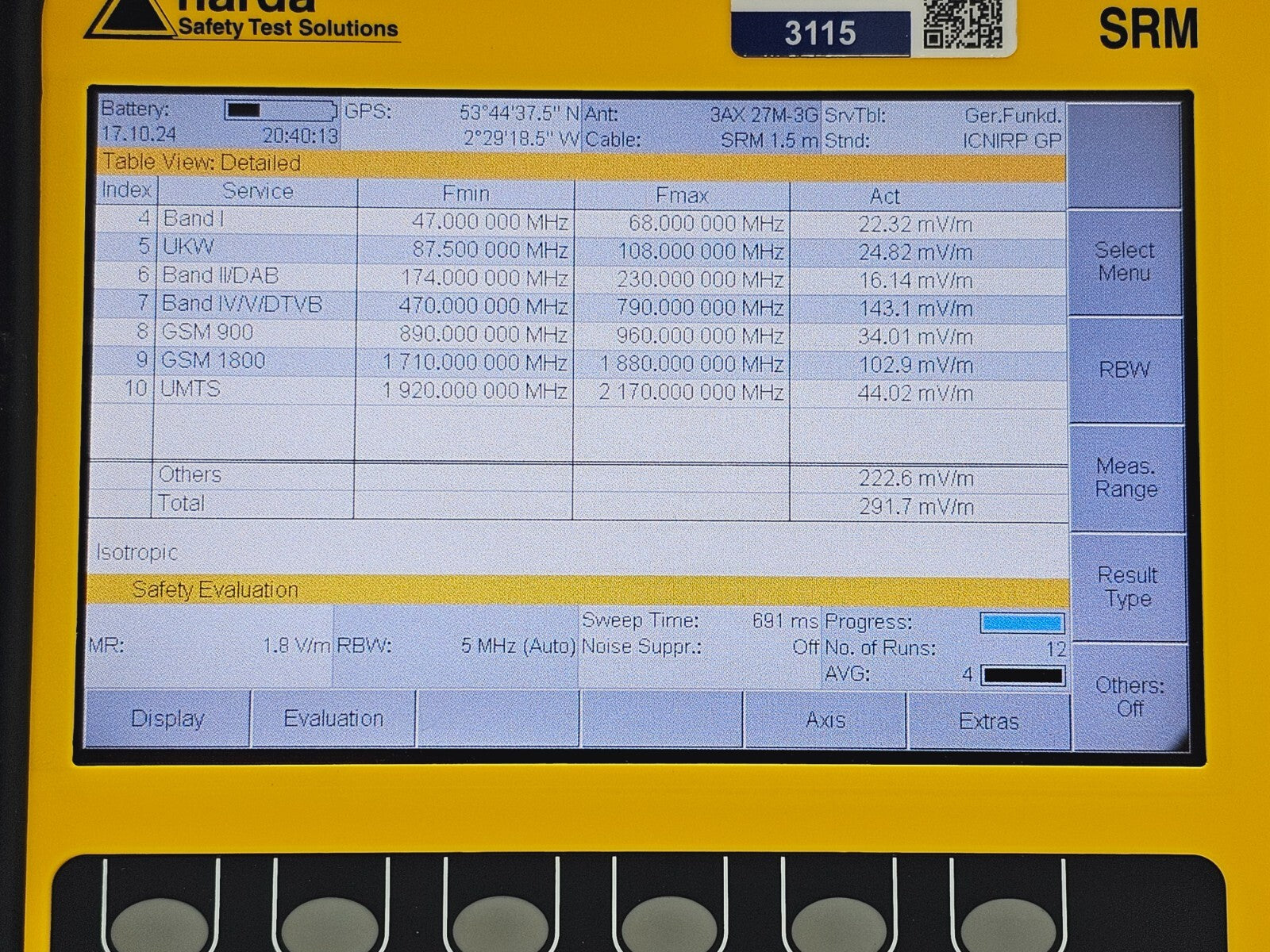 Narda SRM-3006 Selective Radiation Meter 3006/01 + 3501/03 Probe 27MHz - 3GHz