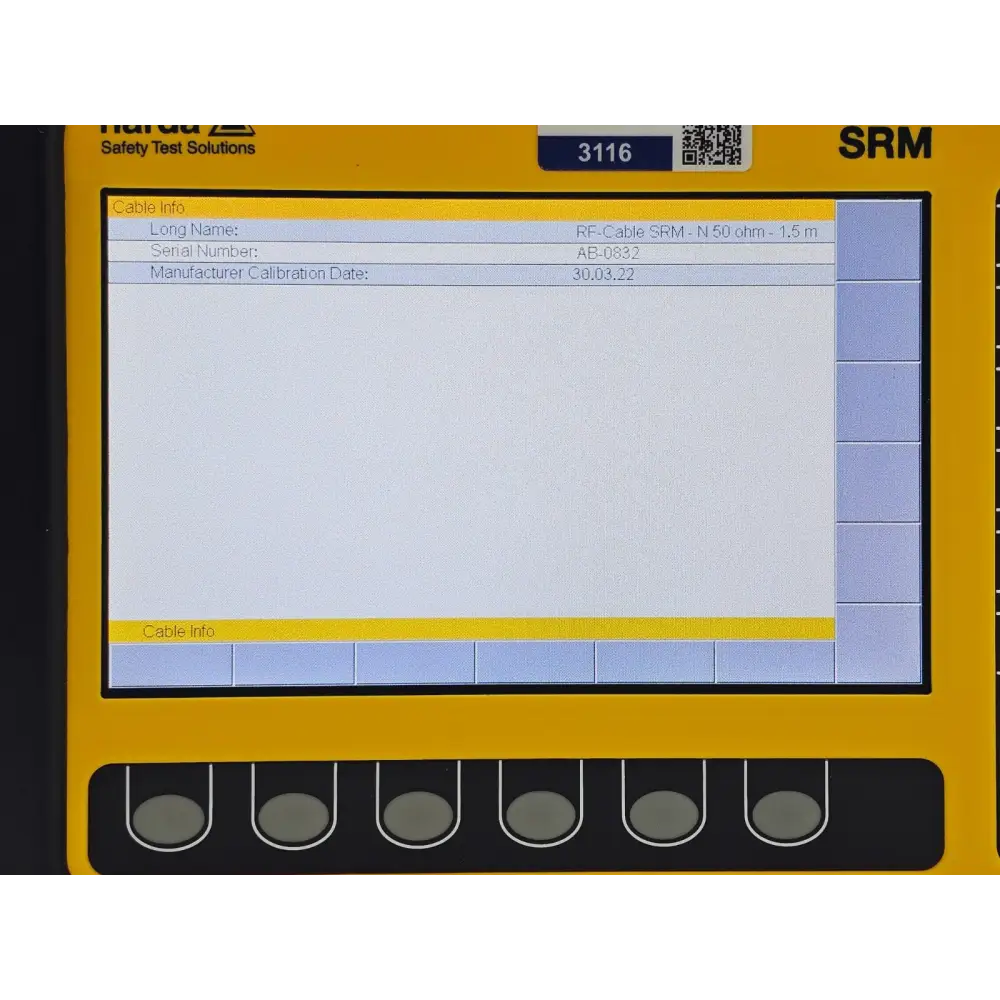 Narda SRM-3006 display showing spectrum analysis mode with frequency sweep trace