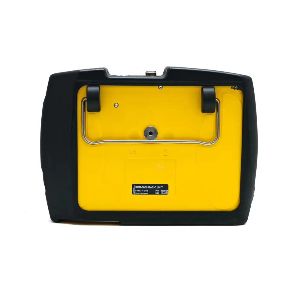 Narda SRM-3006 handheld EMF meter showing Safety Evaluation mode on display