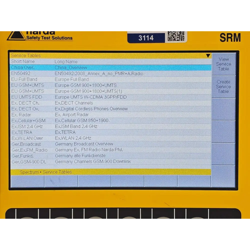 Narda SRM-3006 rear panel showing labelling, serial number and regulatory markings