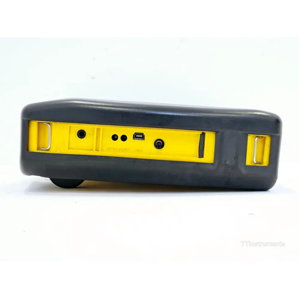 Narda SRM-3006 interface panel showing optic port, USB mini connector, and DC charging socket