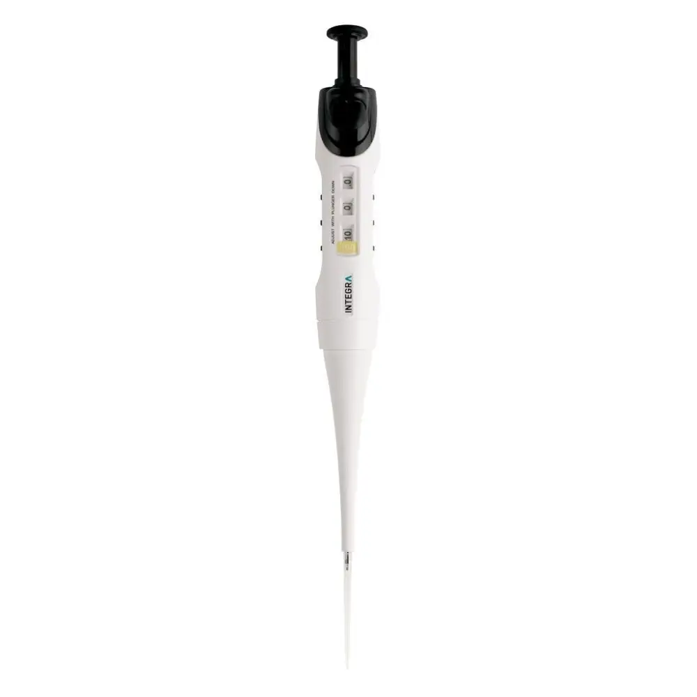 INTEGRA EVOLVE 3015 single-channel manual pipette 10-100µl front view showing Quick Set Dials