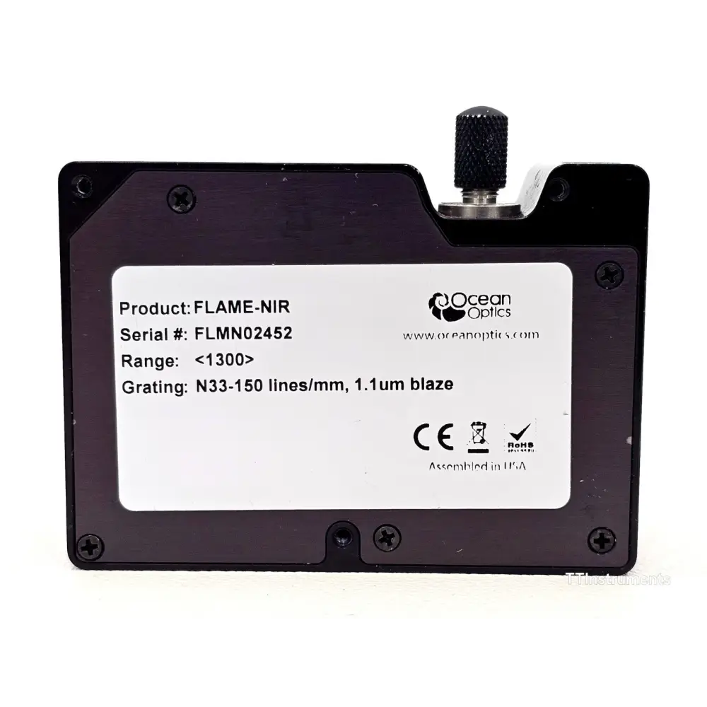 Ocean Optics Flame-NIR NIR128B rear panel detail showing micro-USB port and indicator LEDs
