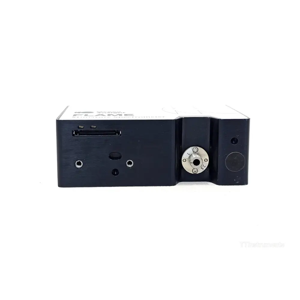 Close-up of Ocean Optics Flame-S-VIS-NIR SMA 905 fibre-optic input connector and interchangeable slit housing