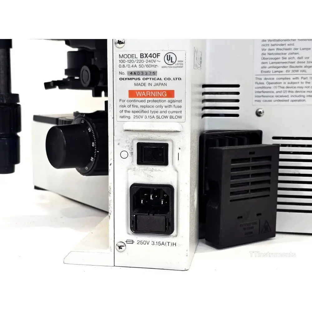Olympus BX40 microscope stage and Abbe condenser assembly with height adjustment knob
