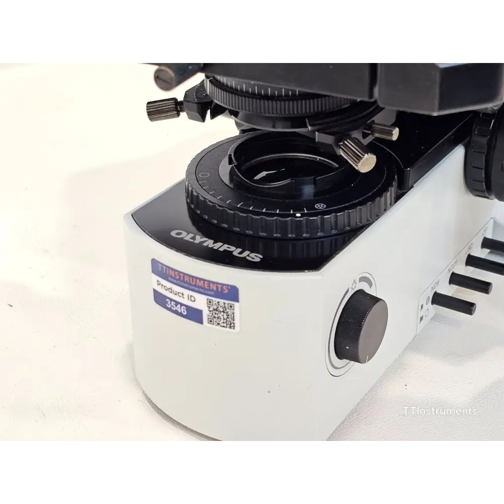 Olympus BX51TF rear camera port and trinocular light path selector knob detail