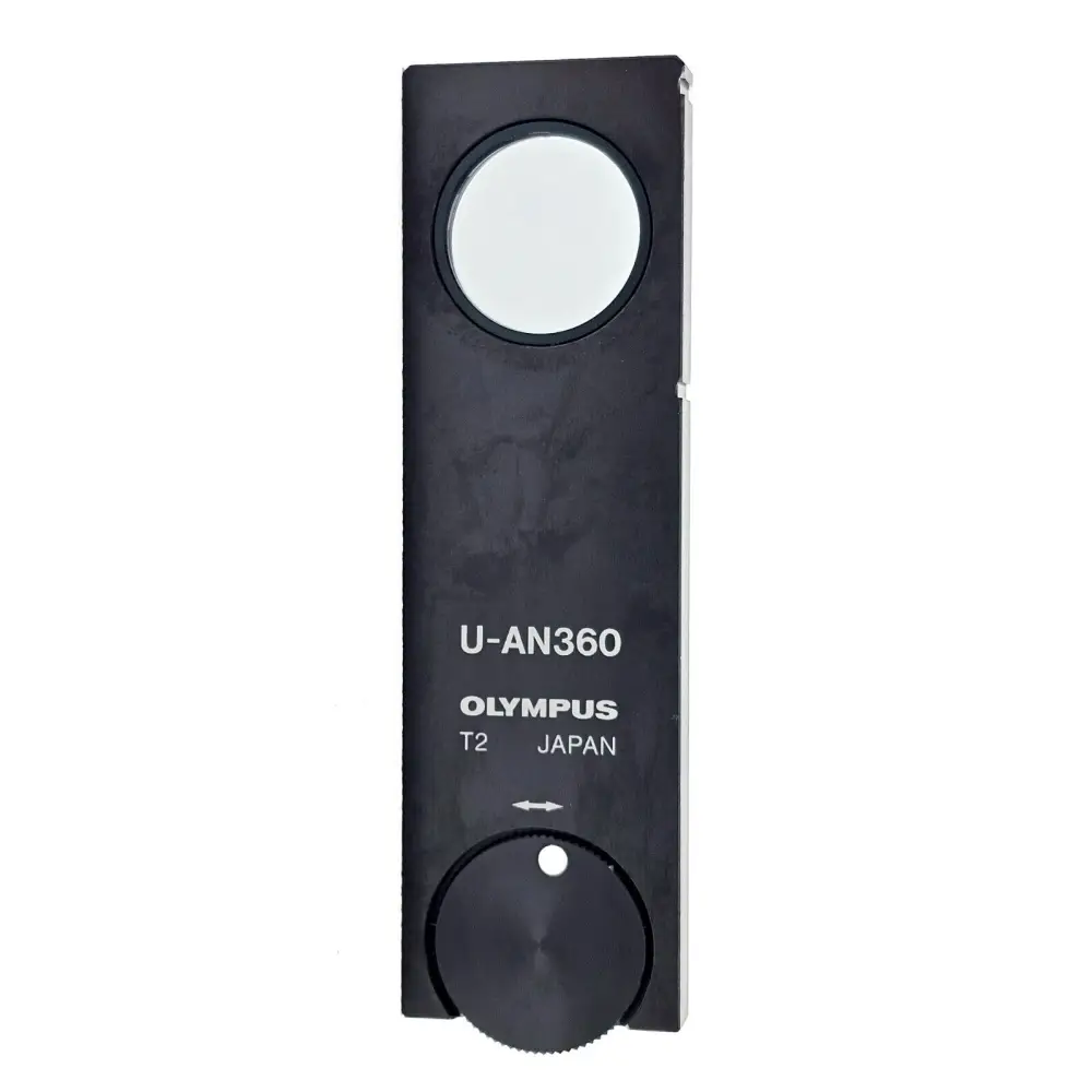 Olympus U-AN360 rotatable analyzer slider front view showing dial and slide plate