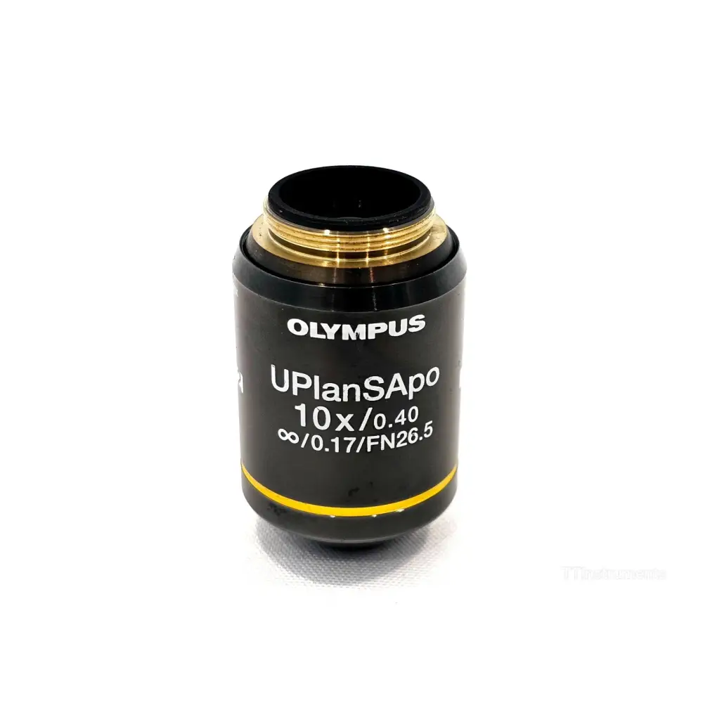 Olympus UPlanSApo UPLSAPO10X 10x/0.40 super apochromat microscope objective lens, front view