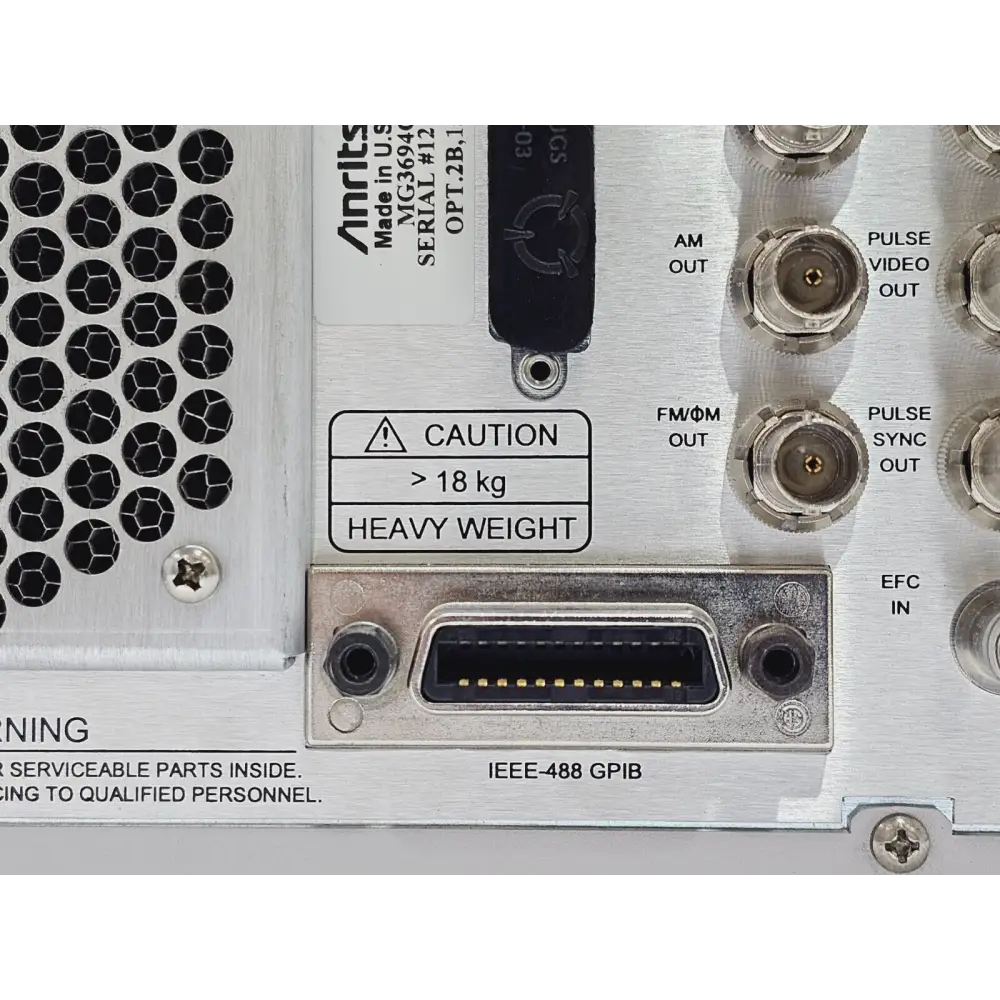 Anritsu MG3694C option label showing Option 2B mechanical step attenuator designation