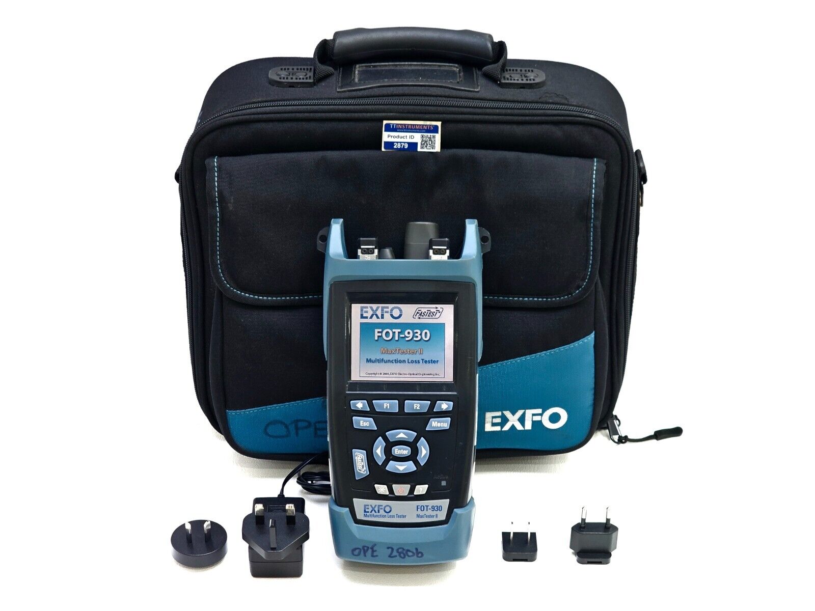 EXFO FOT-930 MaxTester II side profile showing optical port and RS-232 interface