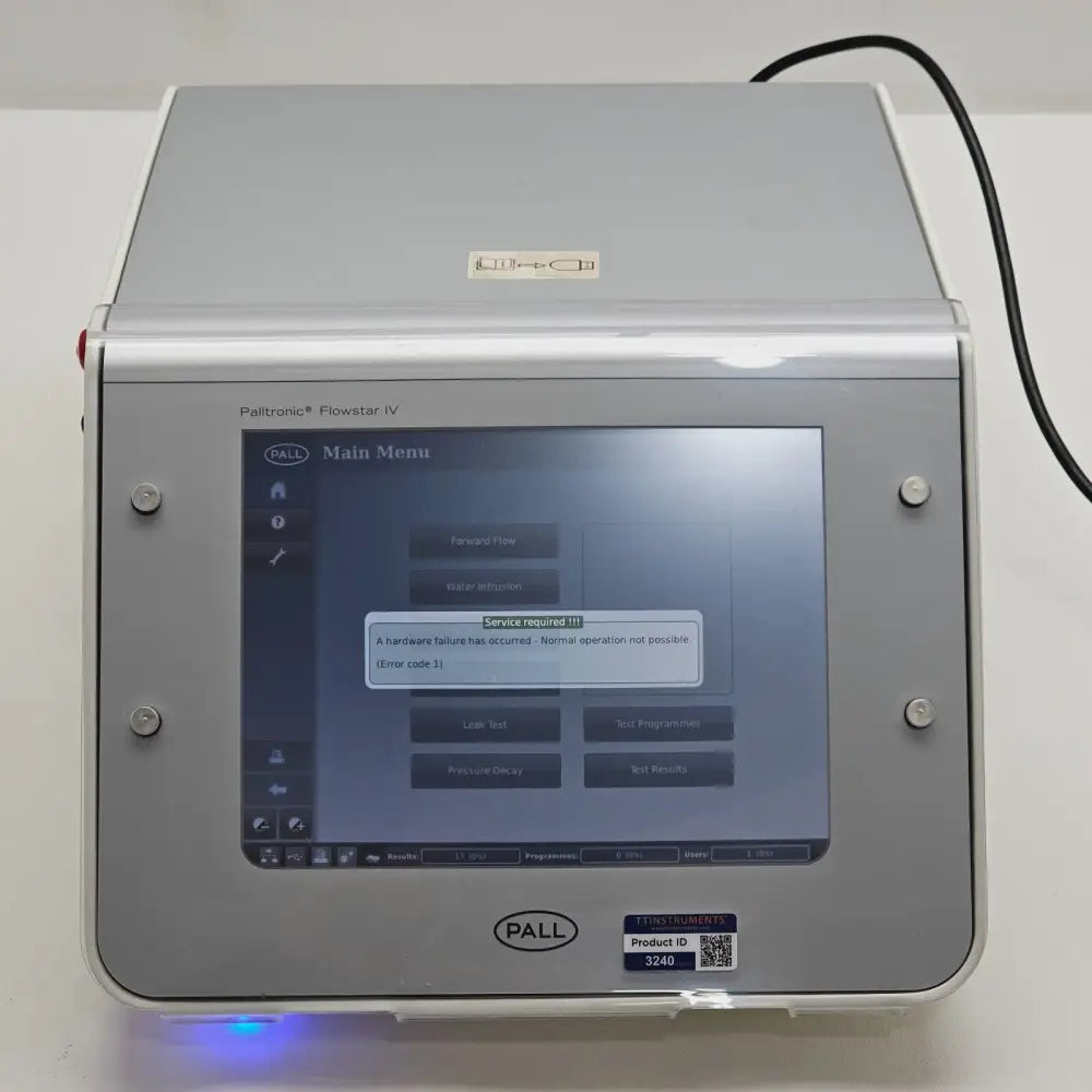 PALL Palltronic Flowstar IV FFS04R filter integrity test instrument front view showing 10.4 inch colour touchscreen