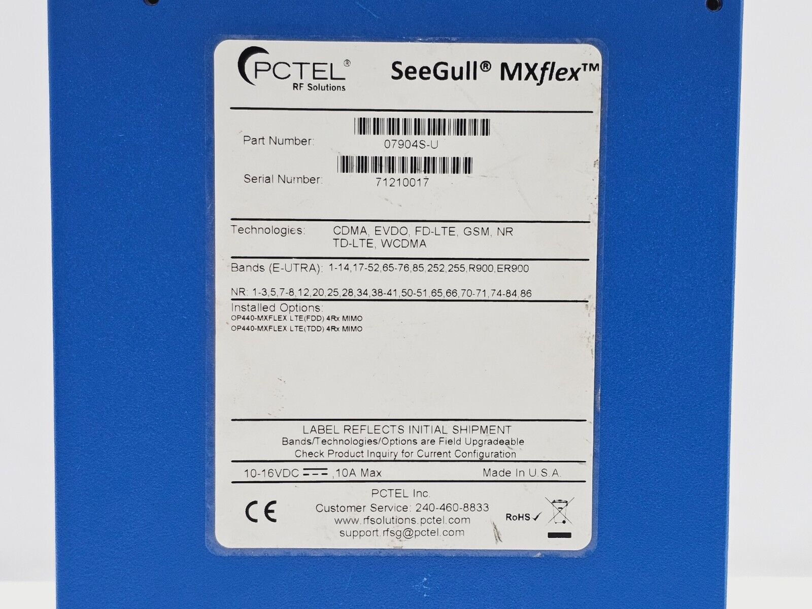 PCTEL MXflex 30 MHz - 6 GHz Scanning Receiver 07904S-U LTE FDD TDD 4Rx MIMO
