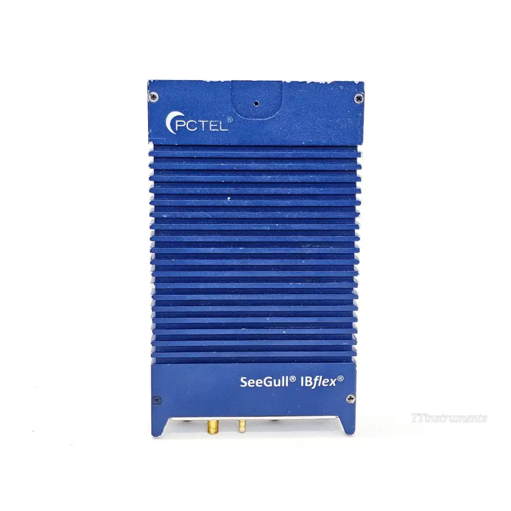 PCTEL SeeGull IBflex front face showing PCTEL logo, model name, and two SMA RF output connectors on the bottom edge