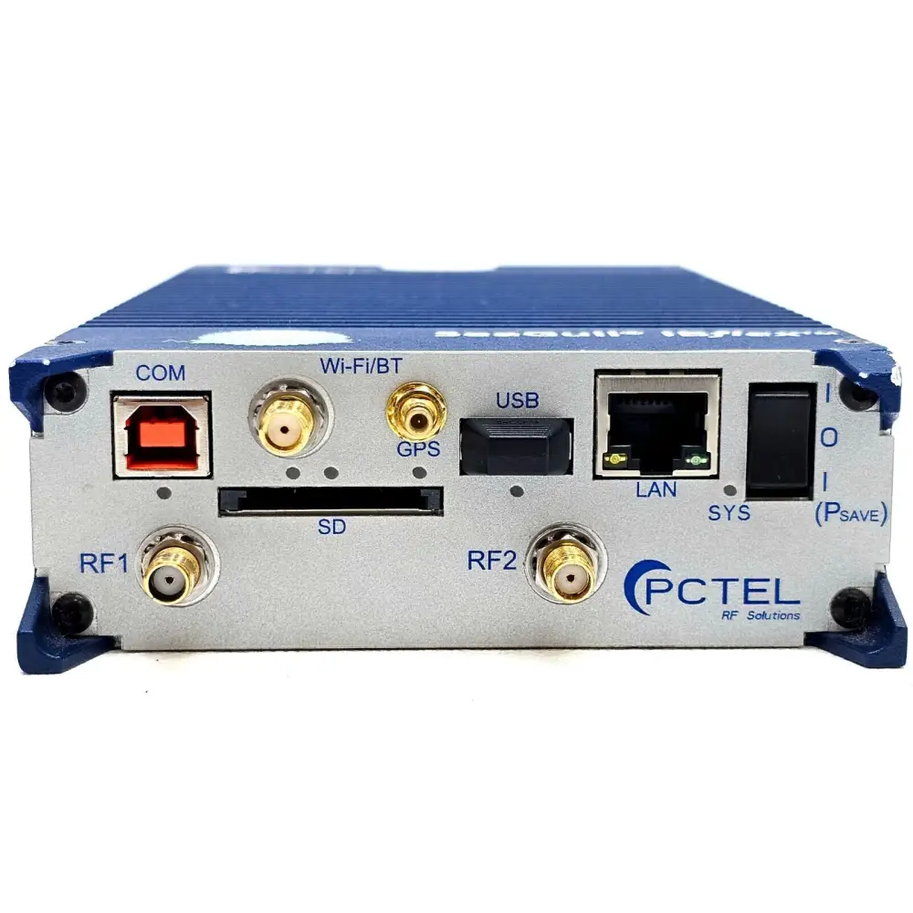 PCTEL SeeGull IBflex 08900 side view showing USB, Ethernet, and power connections