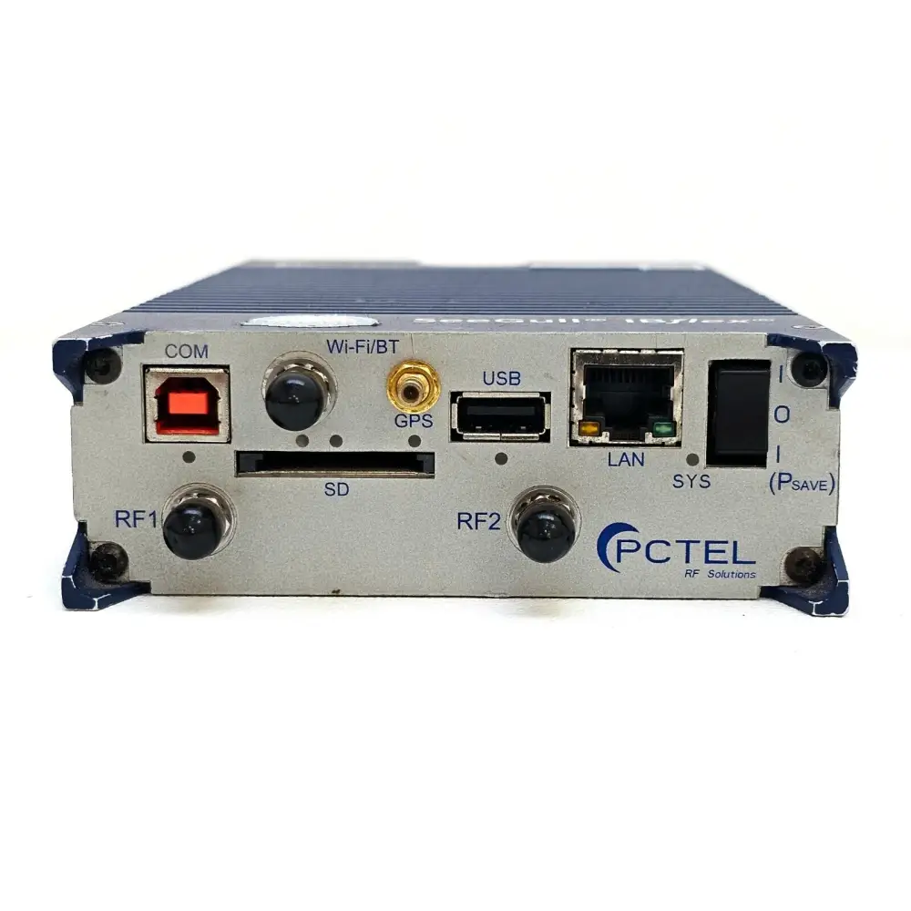 PCTEL IBflex 08900S scanning receiver top panel with antenna connectors and status LEDs