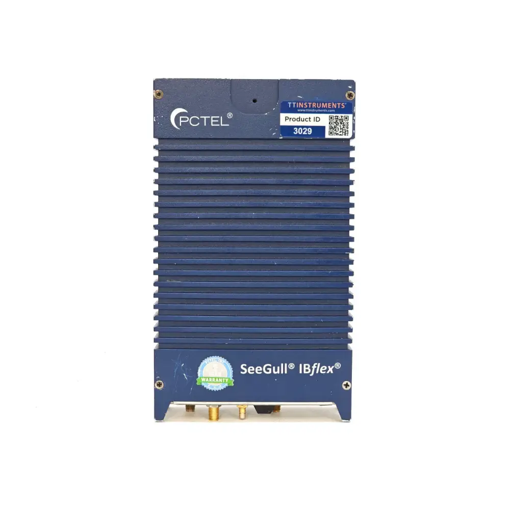 PCTEL SeeGull IBflex rear panel showing SeeGull IBflex branding, warranty sticker and TT Instruments product ID 3029 label