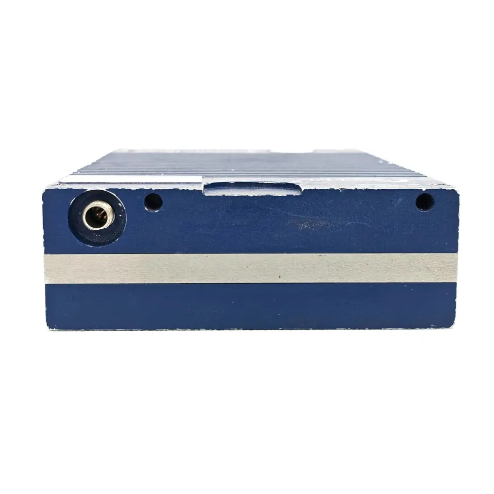 PCTEL SeeGull IBflex side view showing DC power input jack and aluminium finned heatsink chassis