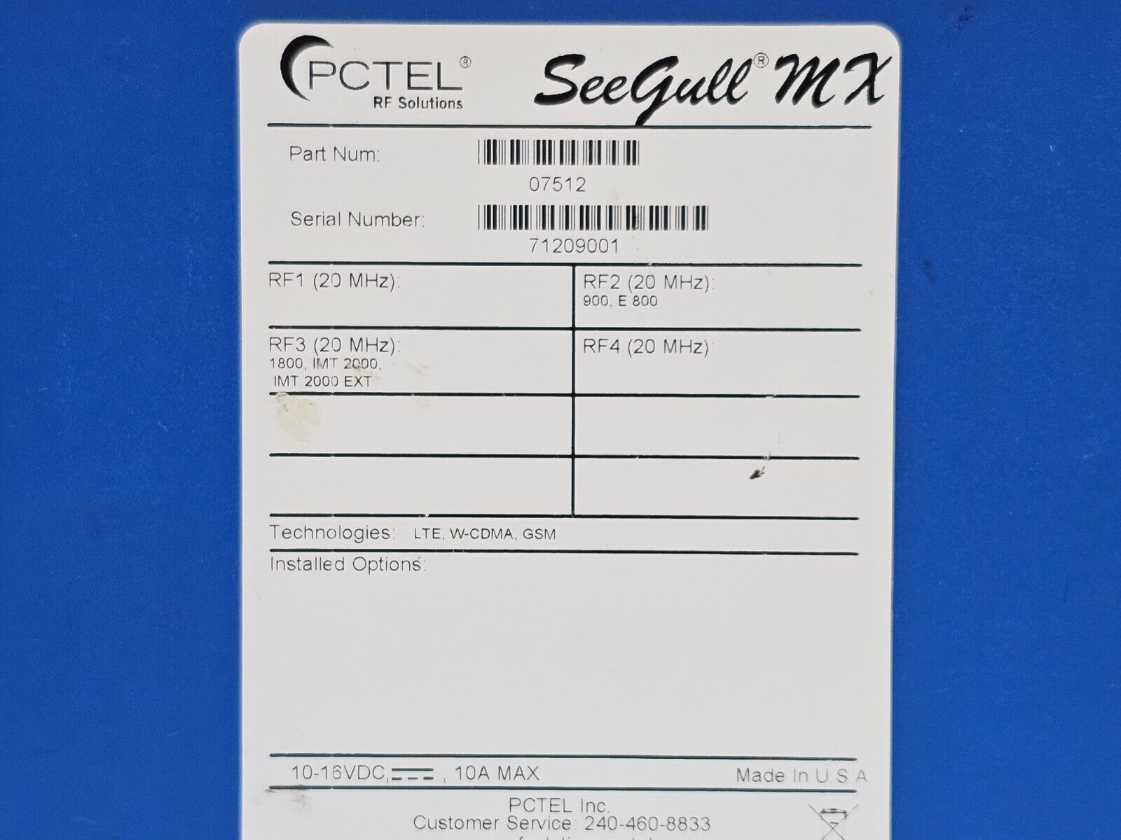 PCTel SeeGull MX Scanning Receiver 07512 GSM WCDMA LTE 800/900/1800/2100 MHz EXT