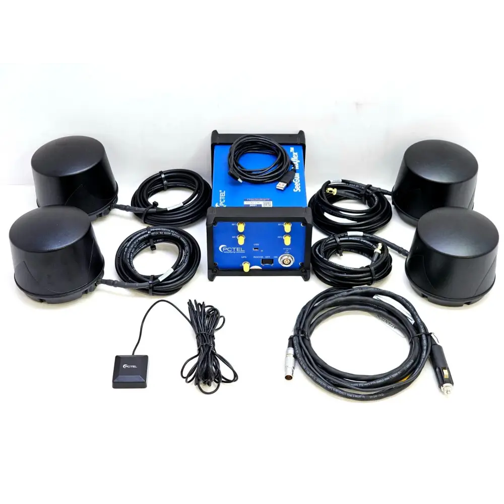 PCTEL SeeGull MXflex 07904S-U scanning receiver front view showing four SMA RF ports and USB interface