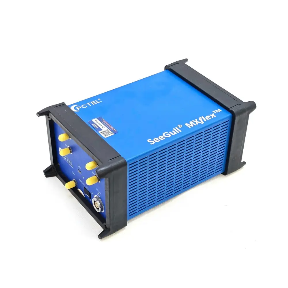 PCTEL SeeGull MXflex scanning receiver side profile showing chassis and power connections