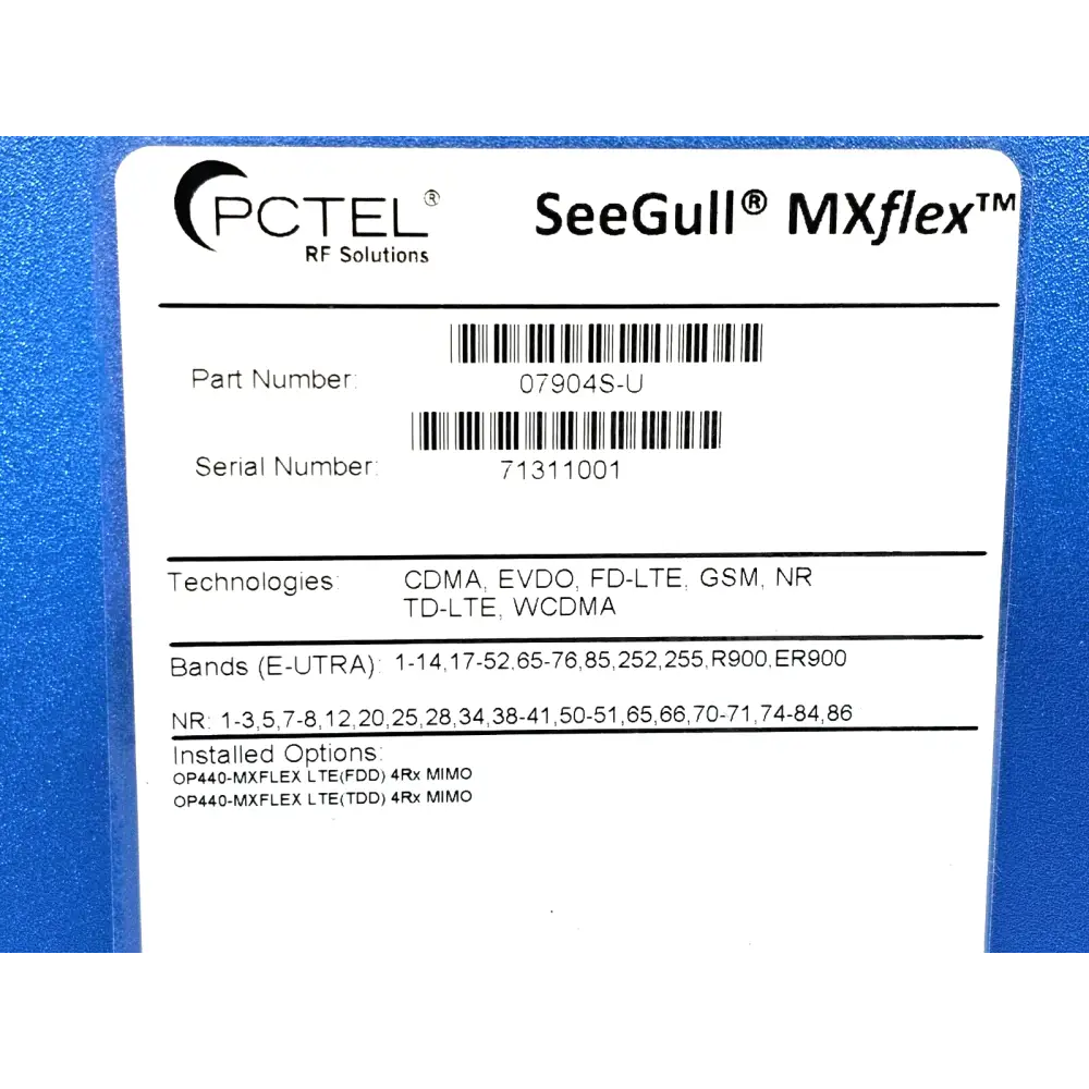 PCTEL MXflex scanning receiver rear panel with USB interface and connector detail