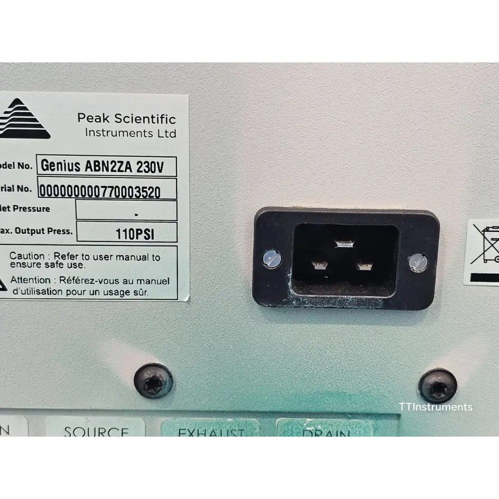 Peak Scientific Genius ABN2ZA nitrogen generator full unit overview on bench