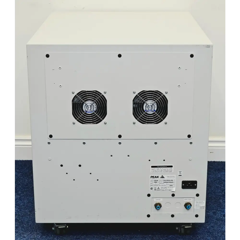 Peak Scientific Genius NM32LA Nitrogen Generator rear panel with gas and power connections