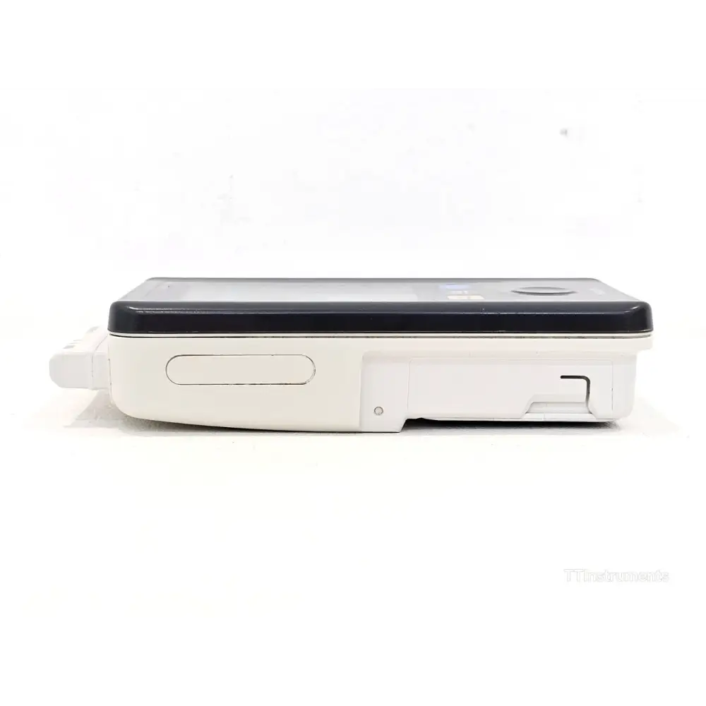 Philips IntelliVue MX40-2B4 wearable monitor left side view showing battery compartment door and side profile