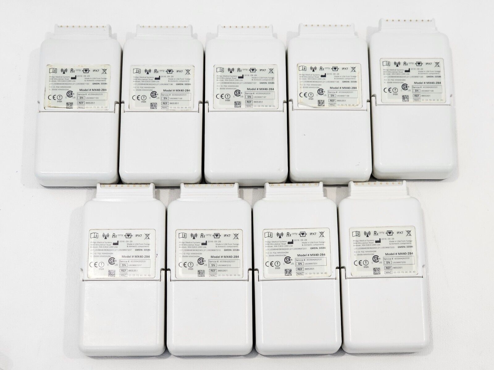 9x Philips Intellivue MX40-2B4 Patient Wearable Monitors with Batteries & Charger