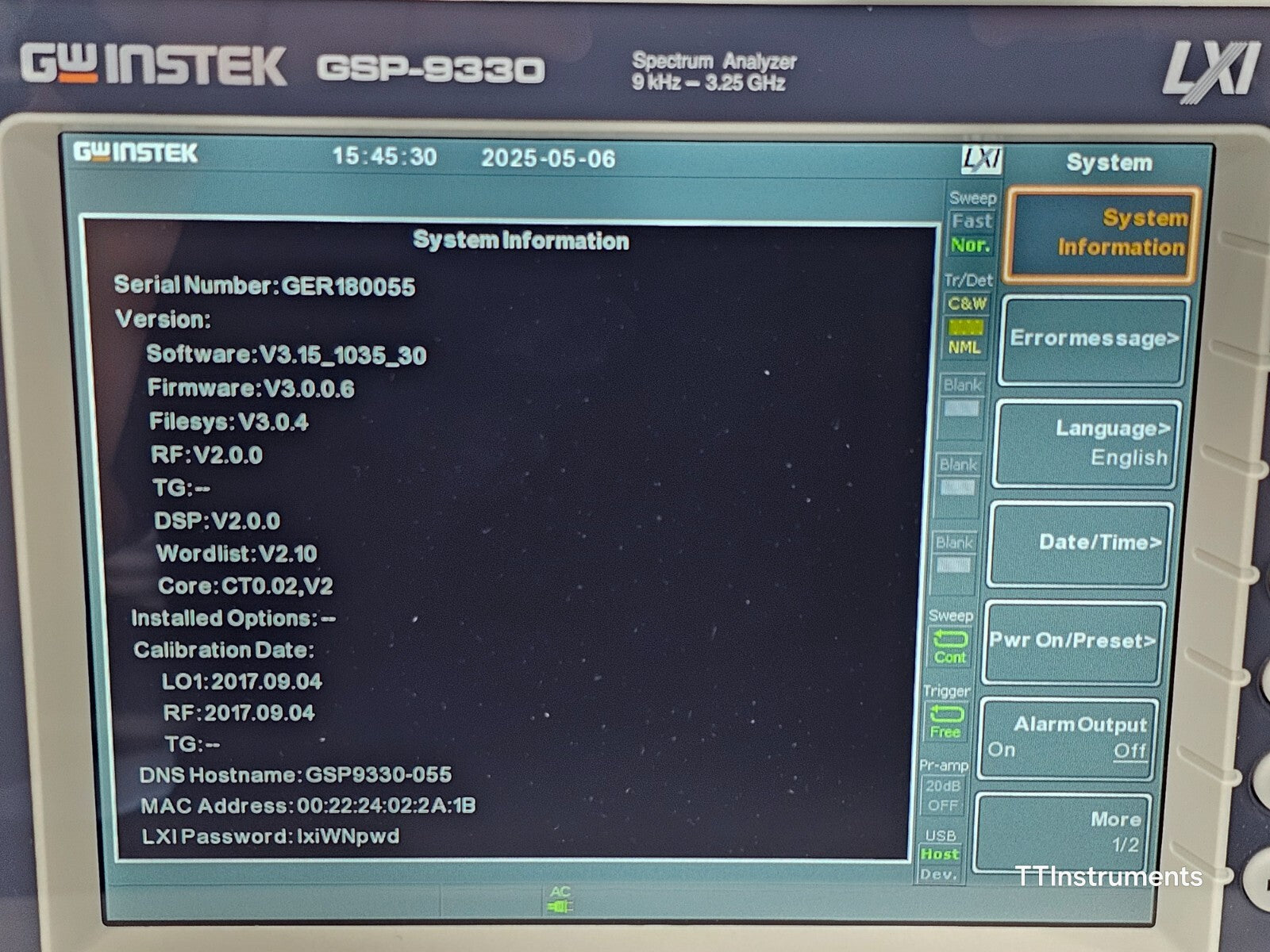 READ DESCRIPTION GW INSTEK GSP-9330 Spectrum Analyzer 9 kHz - 3.25 GHz