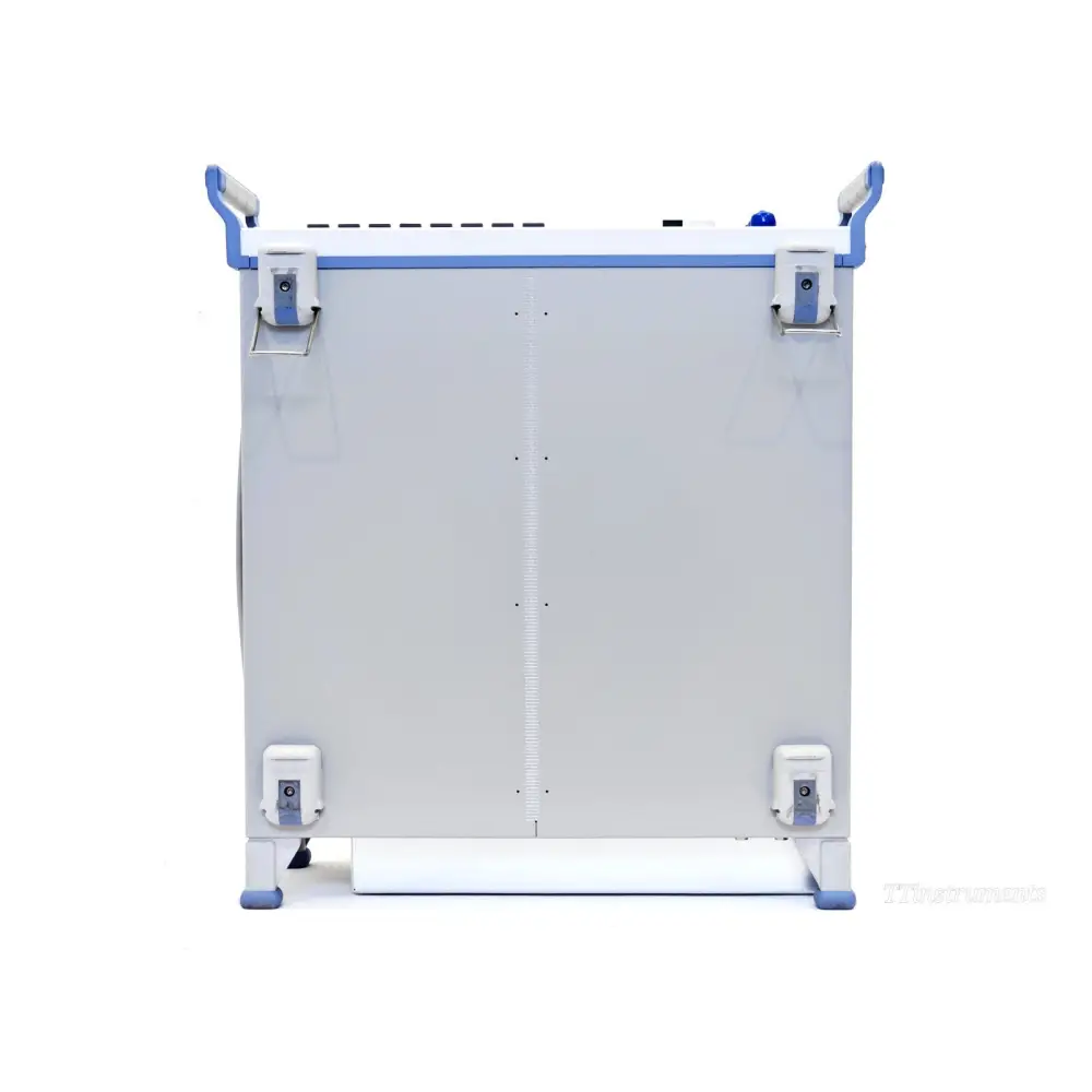 Rohde & Schwarz CMW290 right side panel view showing carry handle brackets and blue corner protectors