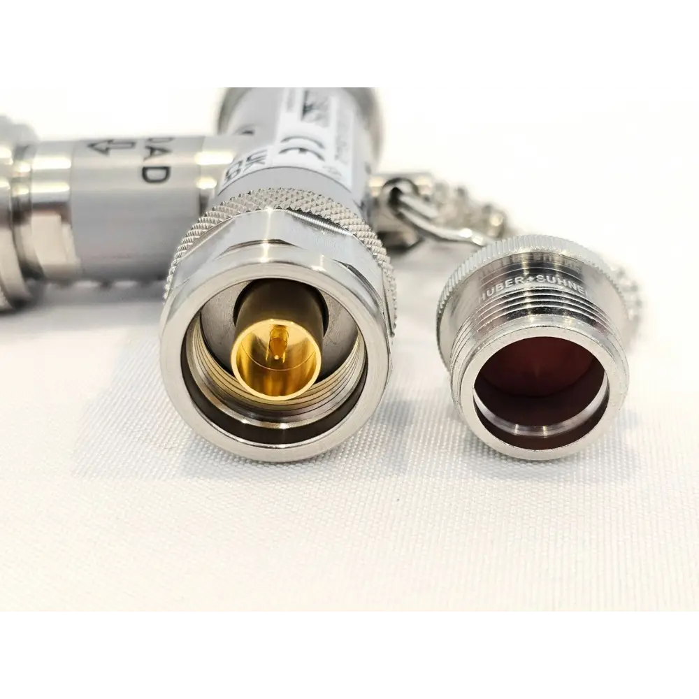 Rohde & Schwarz FSH-Z28 N-type male centre pin close-up with Huber+Suhner protective cap removed