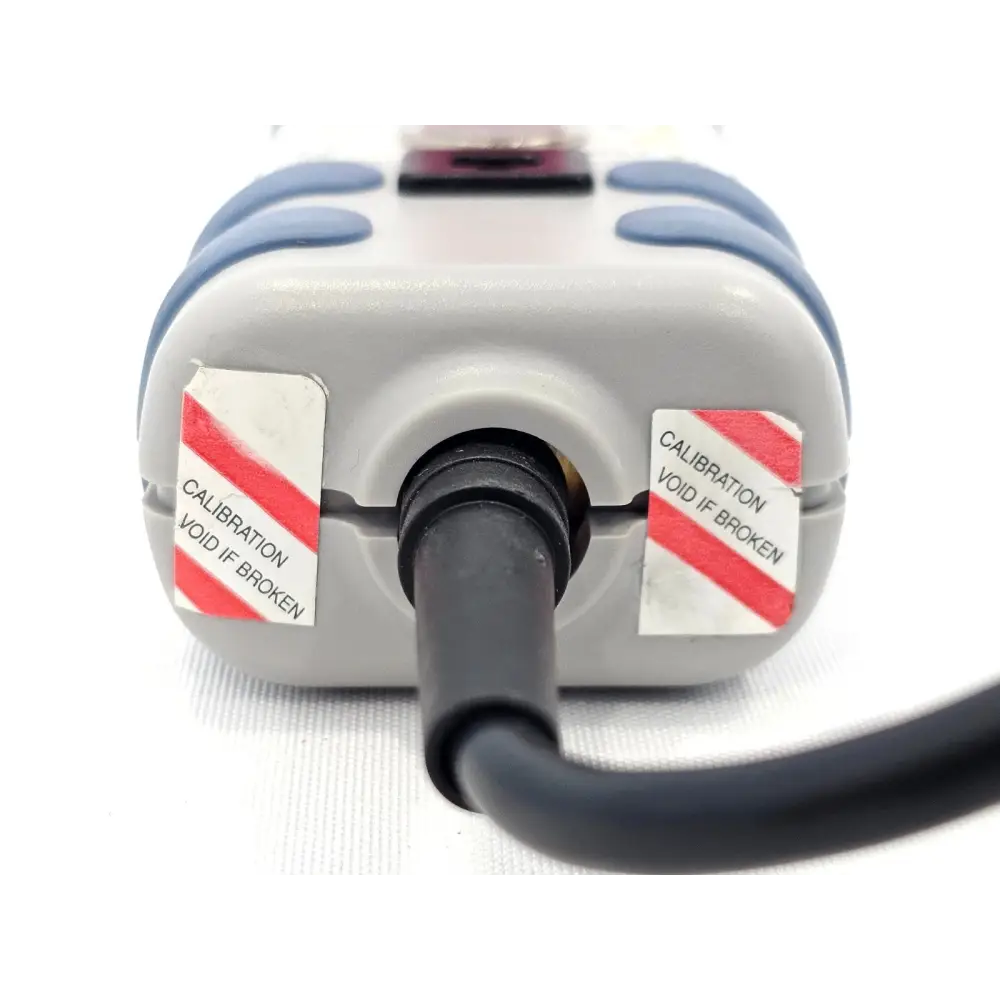 R&S NRP-Z3 USB adapter bottom view showing intact calibration void-if-broken seals on USB cable exit