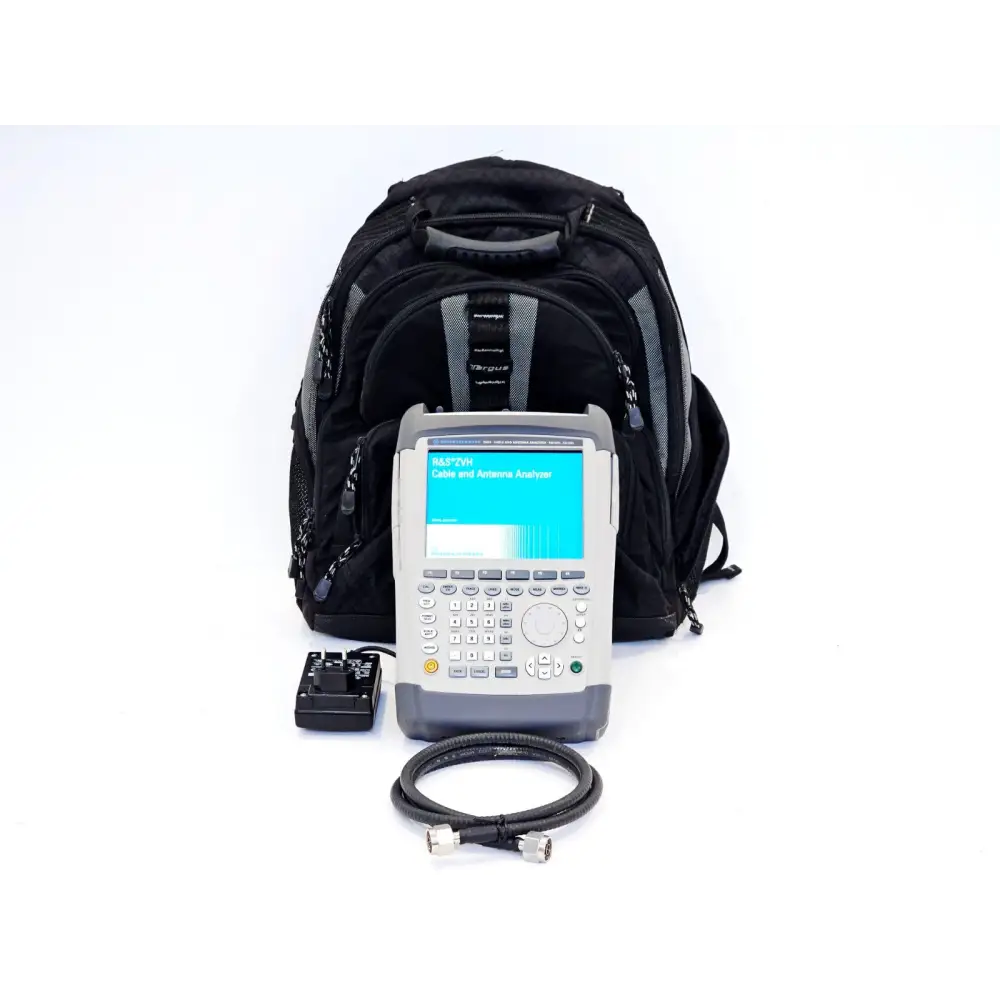 Rohde & Schwarz ZVH4 Cable Antenna Analyzer with Targus backpack, RF test cable, and power supply