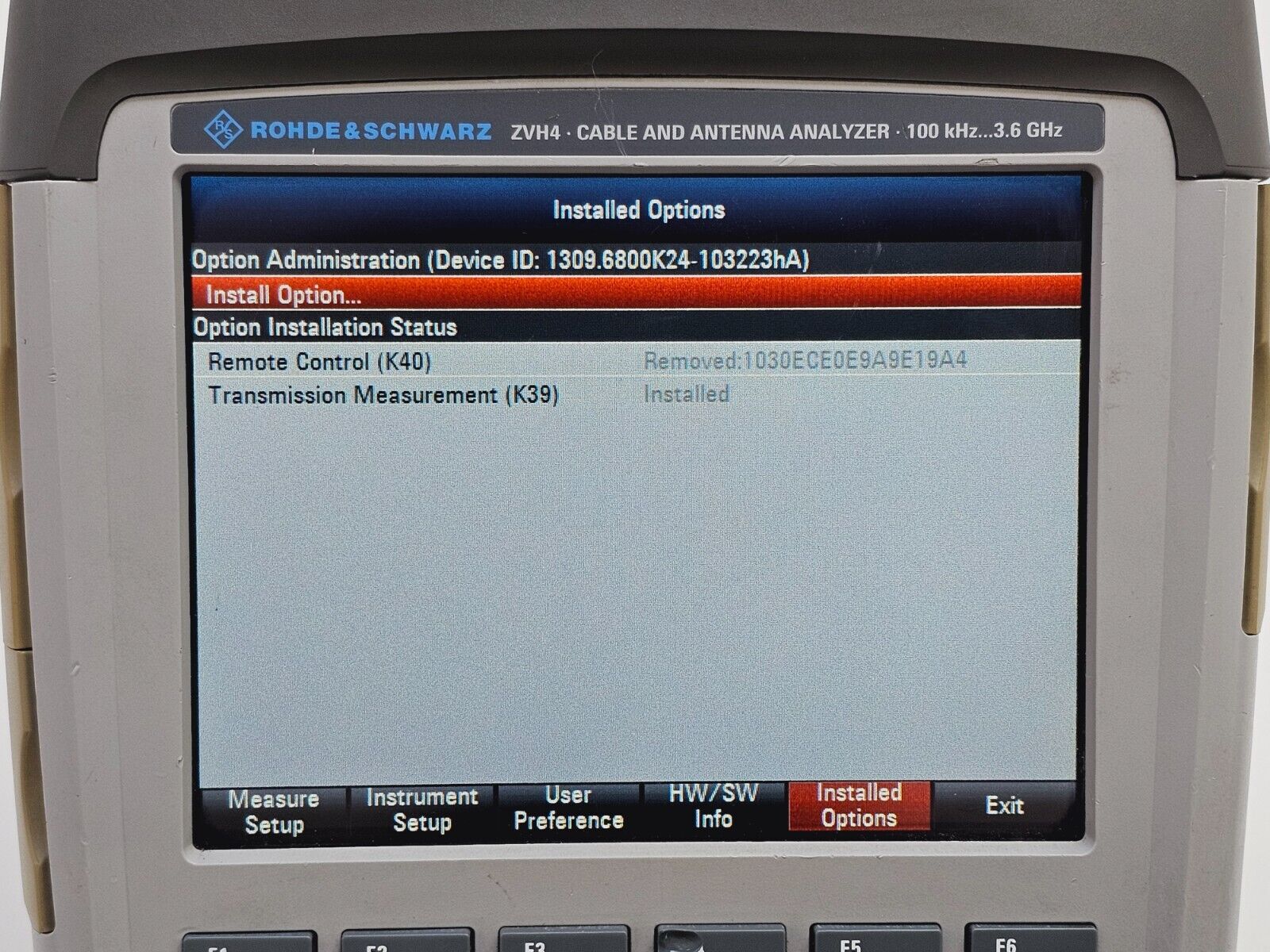 Rohde & Schwarz ZVH4 Cable & Antenna Analyzer Option K39 100 kHz - 3.6 GHz CALIB