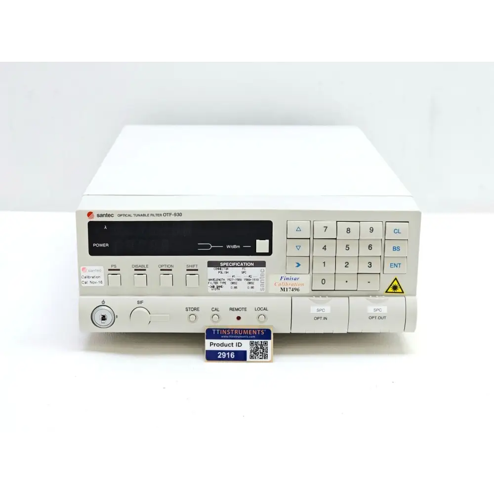 Santec OTF-930 optical tunable filter front panel with TT Instruments product ID tag 2916