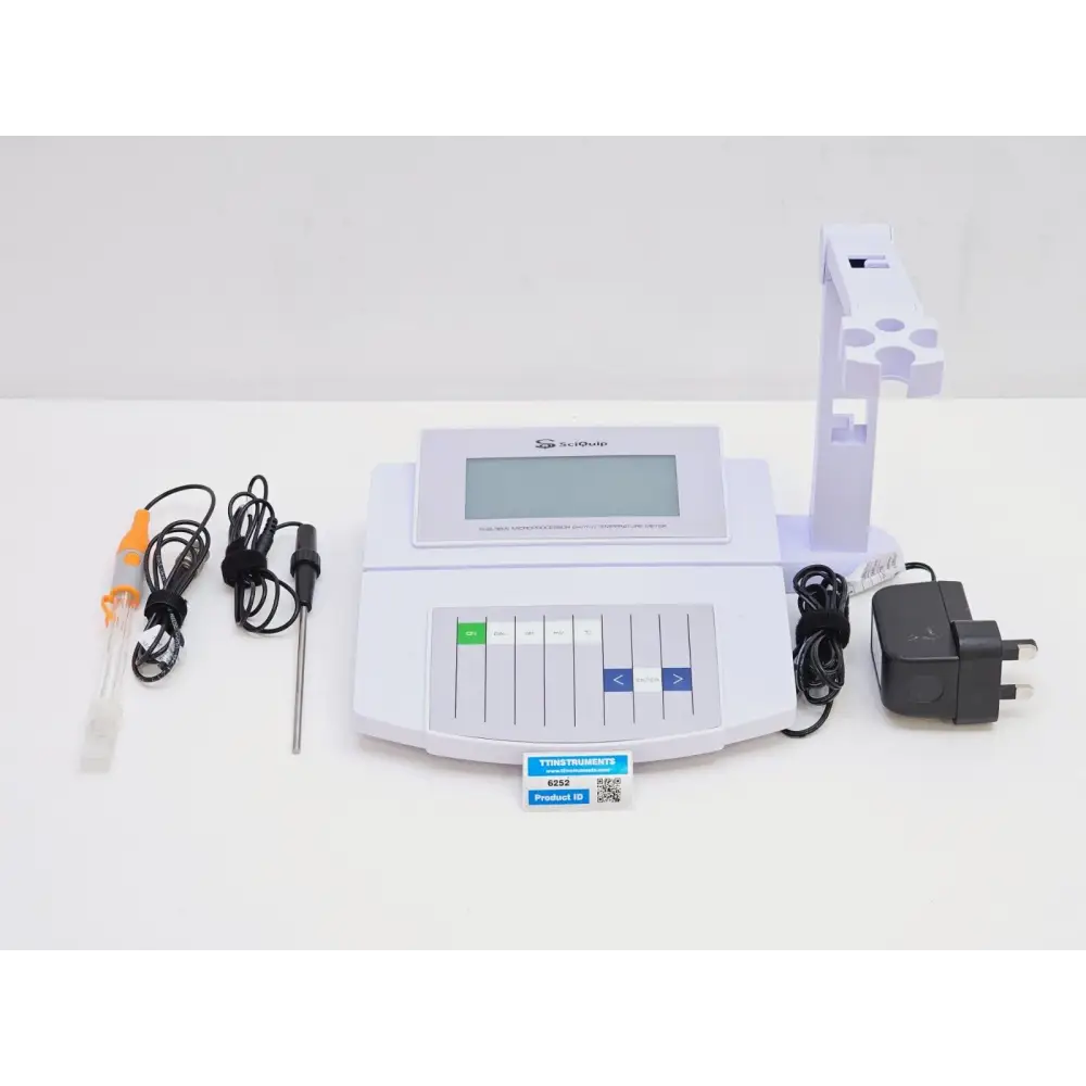 SciQuip PHS-3BW benchtop pH mV temperature meter front view with display