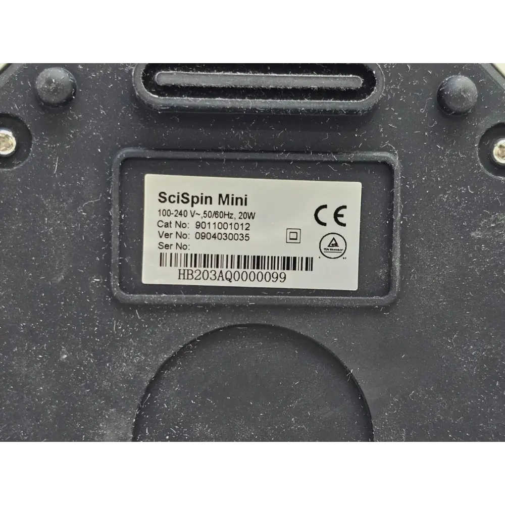 SciSpin Mini Centrifuge 9011001012 model and serial number label detail