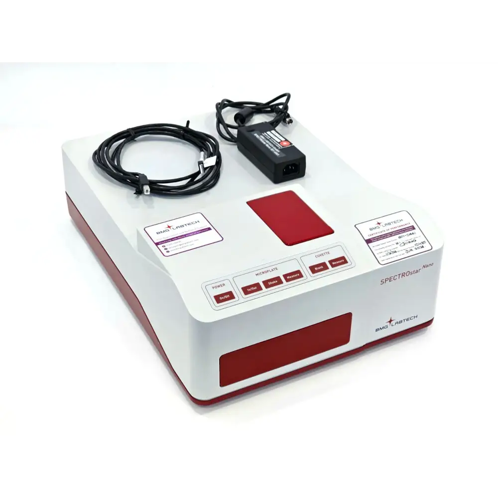 BMG LABTECH SPECTROstar Nano microplate reader front view showing instrument housing and plate drawer
