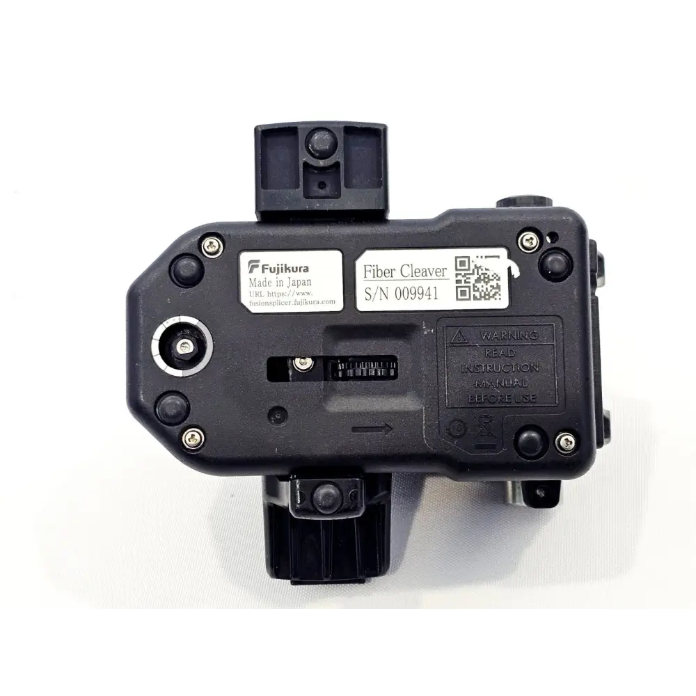 Fujikura CT16 fibre cleaver underside showing serial number 009941 and Made in Japan label