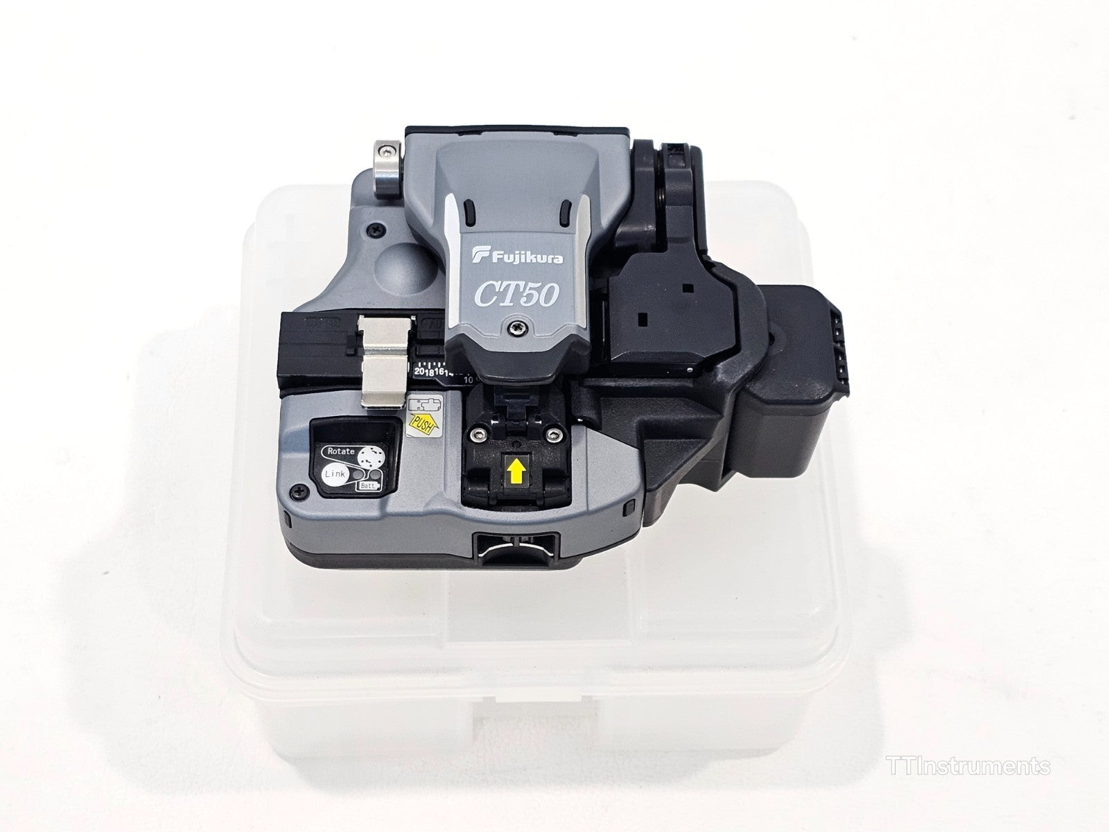 Fujikura 41S fusion splicer hard carrying case with accessories including charger and battery